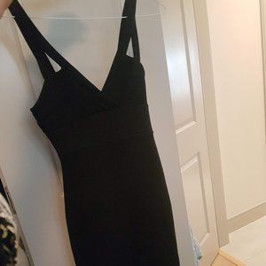 black fitted midi dress